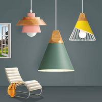 Suspension Nordik en métal coloré et bois