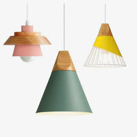 Suspension Nordik en métal coloré et bois
