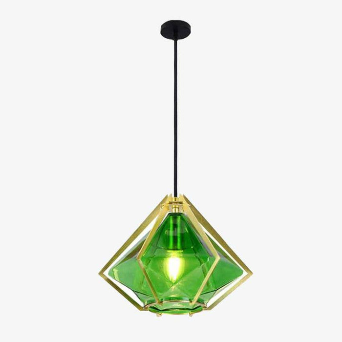 Suspension Diamond - Design Géométrique en Doré et Verre Coloré