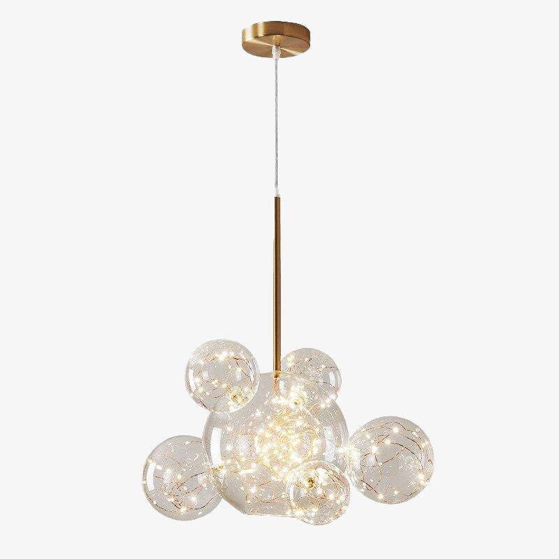 Suspension design en métal doré avec LED et boules en verre de luxe