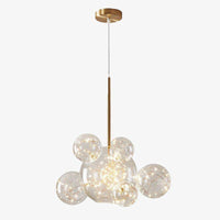 Suspension design en métal doré avec LED et boules en verre de luxe