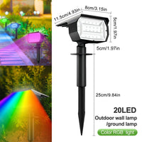 Projecteurs 2 en 1 - Lumière Solaire Extérieur Sans Fil - 20/18LEDs RVB - Changement de Couleur - Étanche - Lampe Murale Solaire pour le Patio et le Jardin