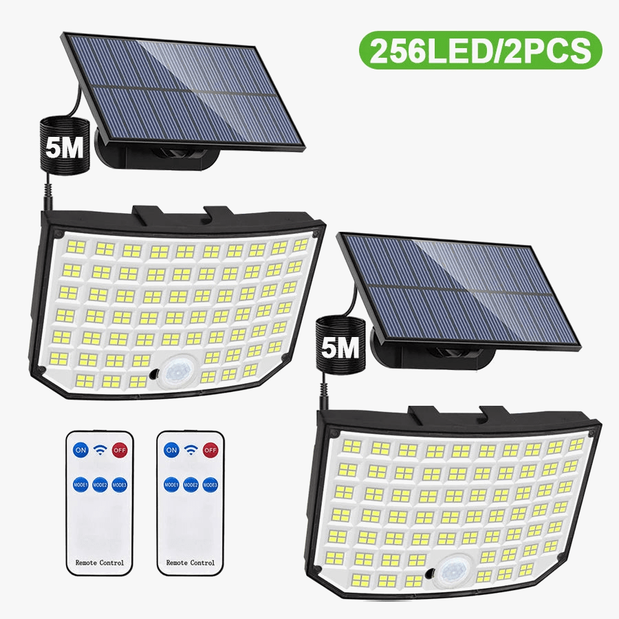 Projecteurs solaires LED Ultra Bright 256 avec télécommande - Étanche IP65 - 3 Modes - Décoration de jardin