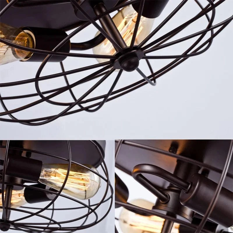 3 têtes Loft Vintage - Lumière industrielle pour couloir, porche, chambre - Plafonnier salon - Lampe lanterne | Marco Lucetti Noir sans ampoule