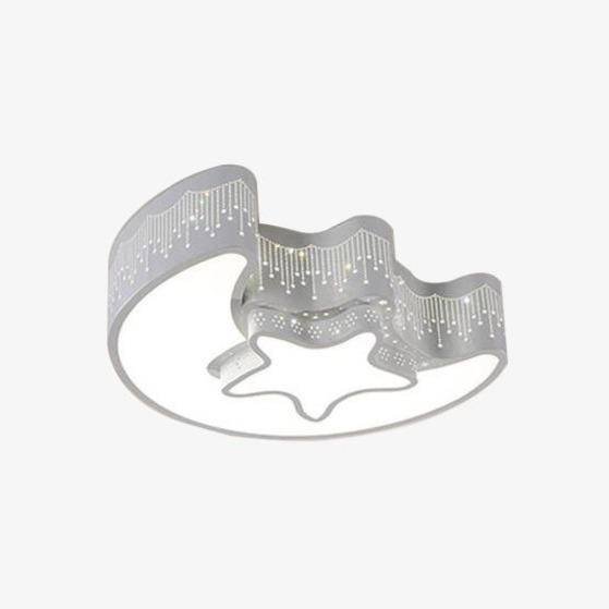 Plafonnier LED Enfant Lune Étoile - Blanc et Gris