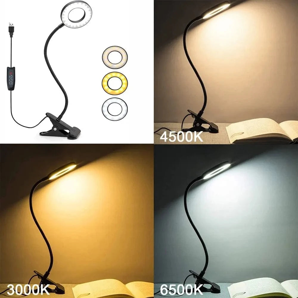 48 LED Lampe de Bureau Pince USB - Lumière Livre Chevet Flexible à 360° - Protection des Yeux - Col de Cygne - Luminosité Réglable - 3 Niveaux | Marco Lucetti
