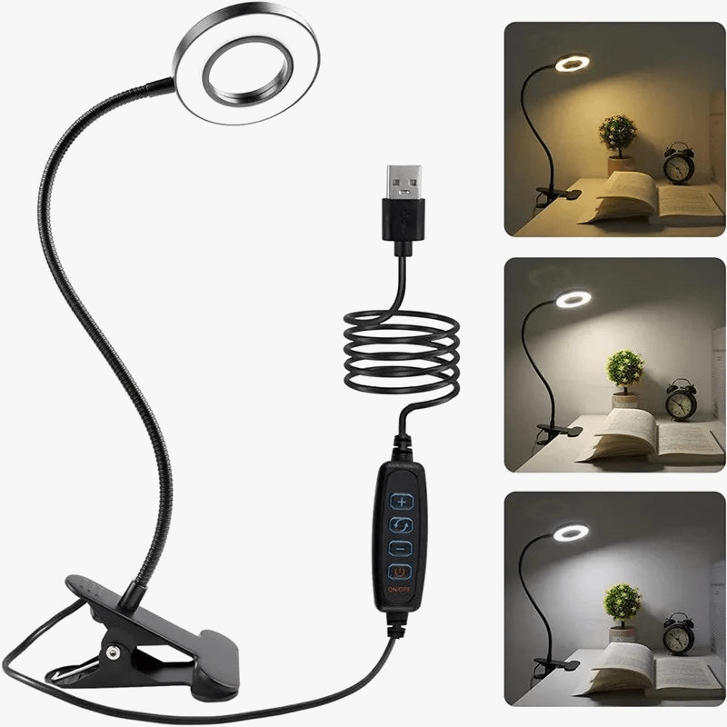 48 LED Lampe de Bureau Pince USB - Lumière Livre Chevet Flexible à 360° - Protection des Yeux - Col de Cygne - Luminosité Réglable - 3 Niveaux | Marco Lucetti