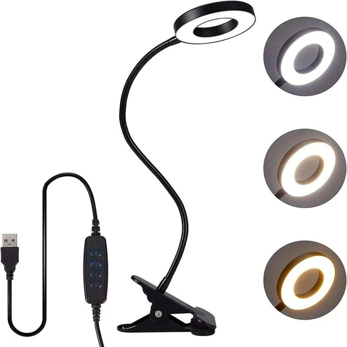 48 LED Lampe de Bureau Pince USB - Lumière Livre Chevet Flexible à 360° - Protection des Yeux - Col de Cygne - Luminosité Réglable - 3 Niveaux | Marco Lucetti