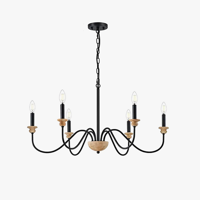 Lustre 6 Têtes Rétro Américain en Bois Français