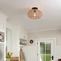 Plafonnier Rustique Rétro en Corde de Chanvre et Fer Tressage À La Main - Décoration Salle À Manger