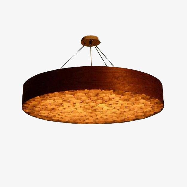 Suspension LED rétro en bois avec cercle épais - style Chandelier