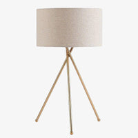 Lampe à poser dorée avec abat-jour en tissu