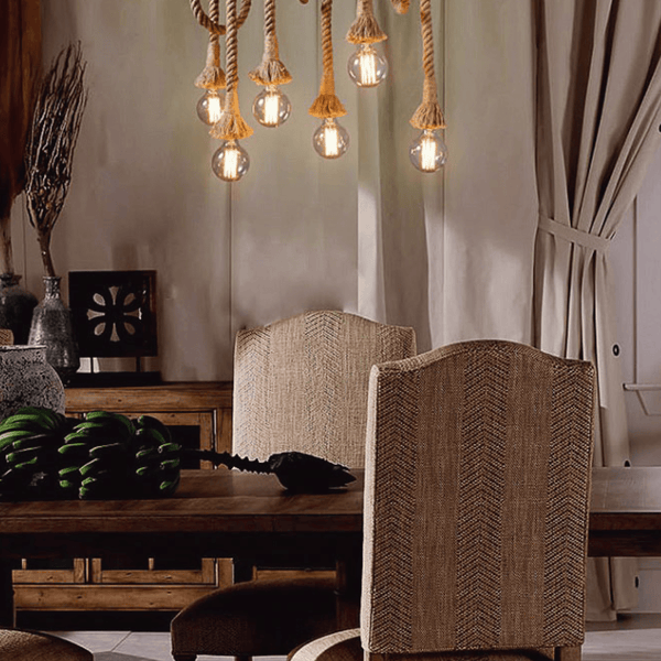 Suspension lumineuse Rustik avec support bambou et cordage
