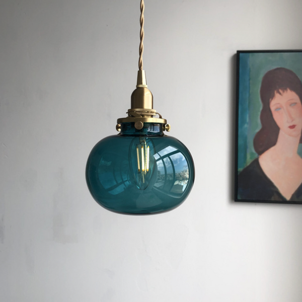 Suspension Boule Ovale Verre Fumé Coloré en Laiton