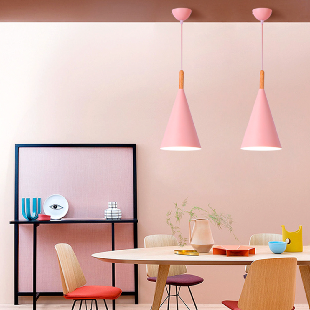 Bar - Suspension conique design en métal coloré et bois