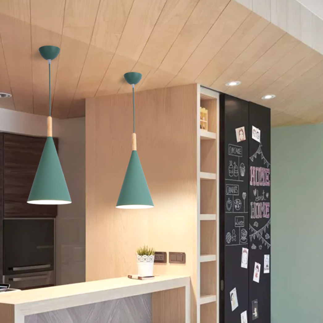 Bar - Suspension conique design en métal coloré et bois