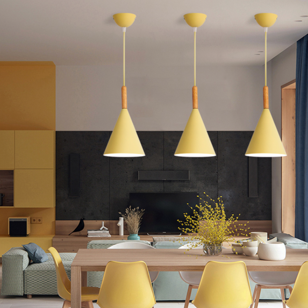 Bar - Suspension conique design en métal coloré et bois