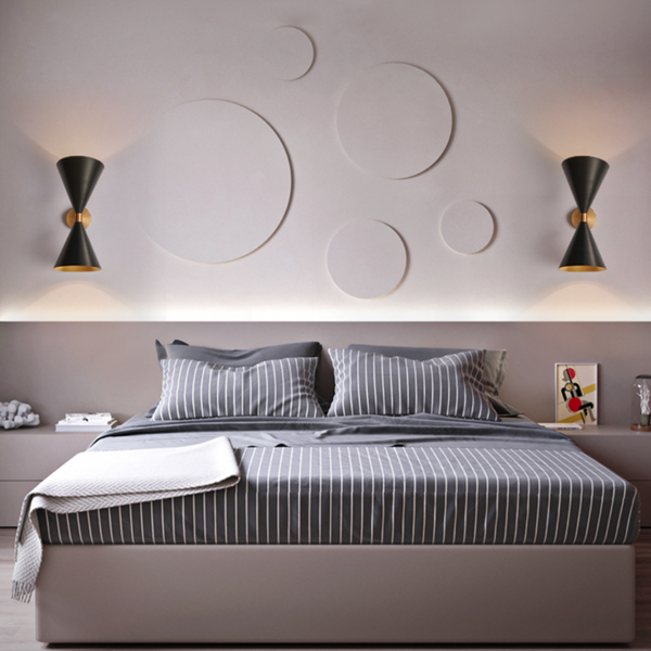 Applique murale design double cône noir et doré - Édition Luxe
