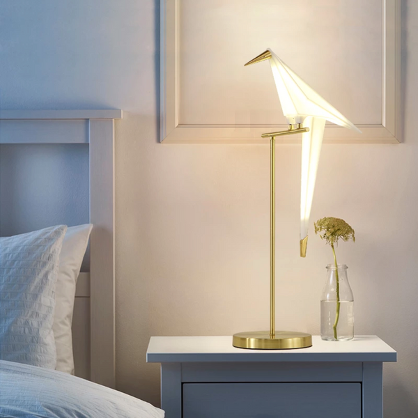 Lampe Oiseau sur Branche Dorée