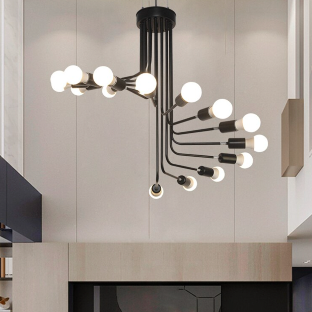 Lustre contemporain à branches escalier noires
