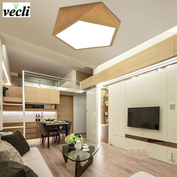 Plafonnier LED Geometric en bois naturel