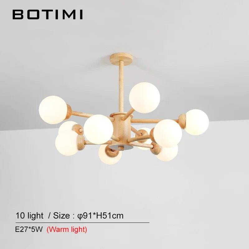 Lustre en Bois et Verre LED pour Salle à Manger et Hall