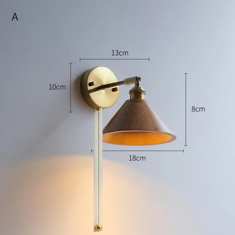 Applique murale nordique moderne en bois à led avec chaîne à tirer - Marque iwhd