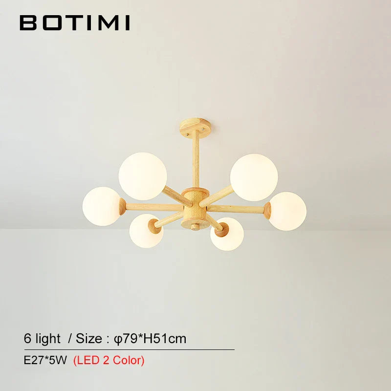 Lustre en Bois et Verre LED pour Salle à Manger et Hall