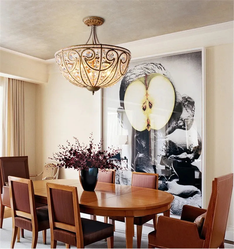 Plafonnier Américain en Fer Forgé - Éclairage Luxe Cristal