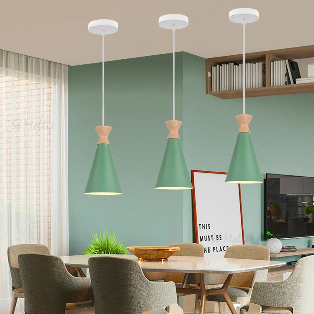 Suspension intérieure LED  Nordique Moderne en Bois - Luminaire Design pour Maison, Cuisine, Chambre et Salon