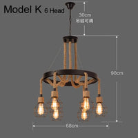 Lustre vintage en corde de chanvre avec abat-jour en fer pour bars et cafés - Style Bohème Industriel