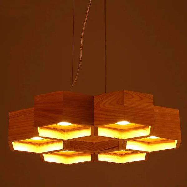 Plafonnier Led "Ruche de Lumière" en bois massif