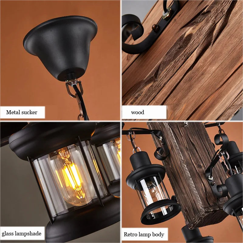 Suspension industrielle en bois et verre - Collection Lumino