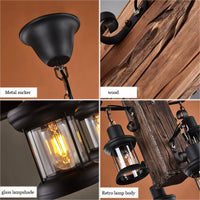 Suspension industrielle en bois et verre - Collection Lumino