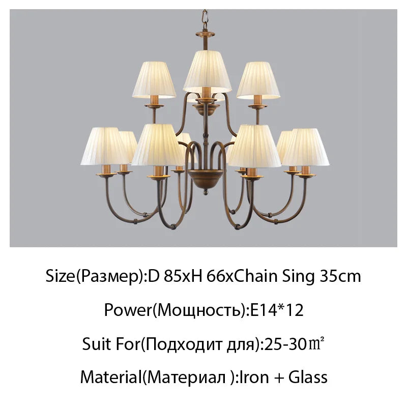 Lustre de style européen et américain en fer forgé pour salon ou salle à manger