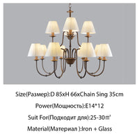 Lustre de style européen et américain en fer forgé pour salon ou salle à manger