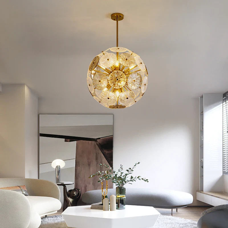 Lustre en verre rond Deyidn Luxe Or pour Villa - Salle à Manger et Chambre