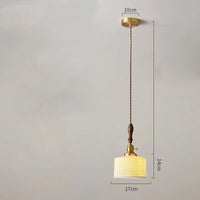 Suspension  design en céramique associant prise en cuivre et bois