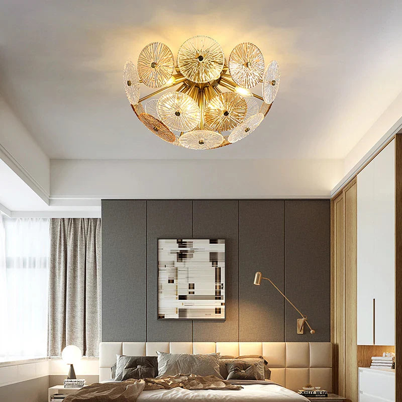 Lustre en verre rond Deyidn Luxe Or pour Villa - Salle à Manger et Chambre