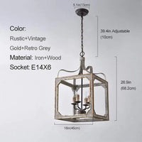 Loft Vintage Wood Lustre: Suspension Luminaire Gris pour Chambre, Salon & Cuisine