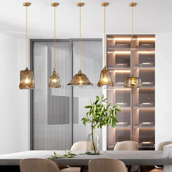 Lampe suspendue en laiton et verre LED de style nordique japonais.