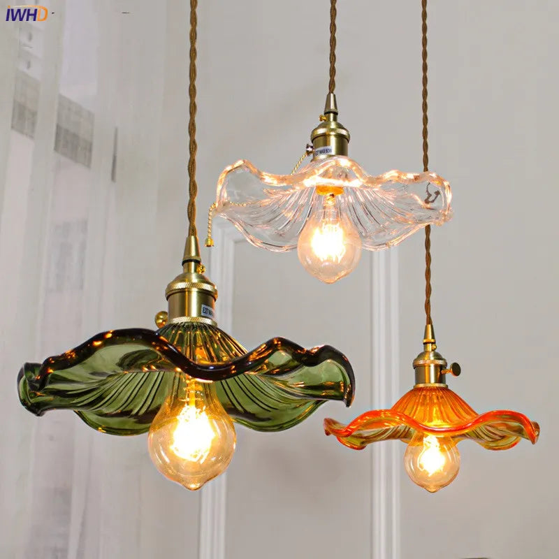 Suspension Nordique LED en Verre Fleurs