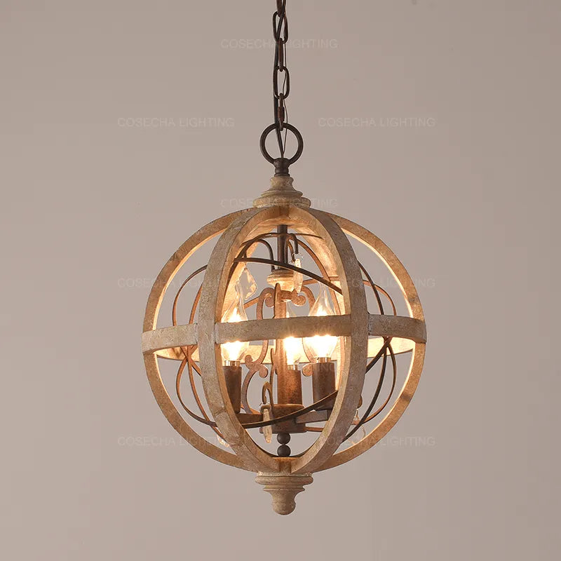 Lustre Globe Bois Antique