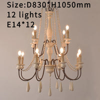 Lustre nordique en bois blanc rétro suspendu pour cuisine/chambre à coucher/salon 3/6/8/12 lumières
