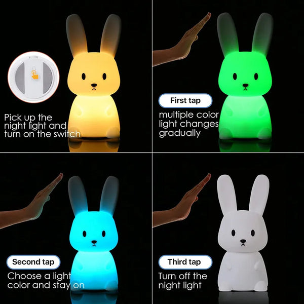 Veilleuse Lapin Mignon en Silicone USB pour Enfants Kawaii - Marque Lapin Câlin