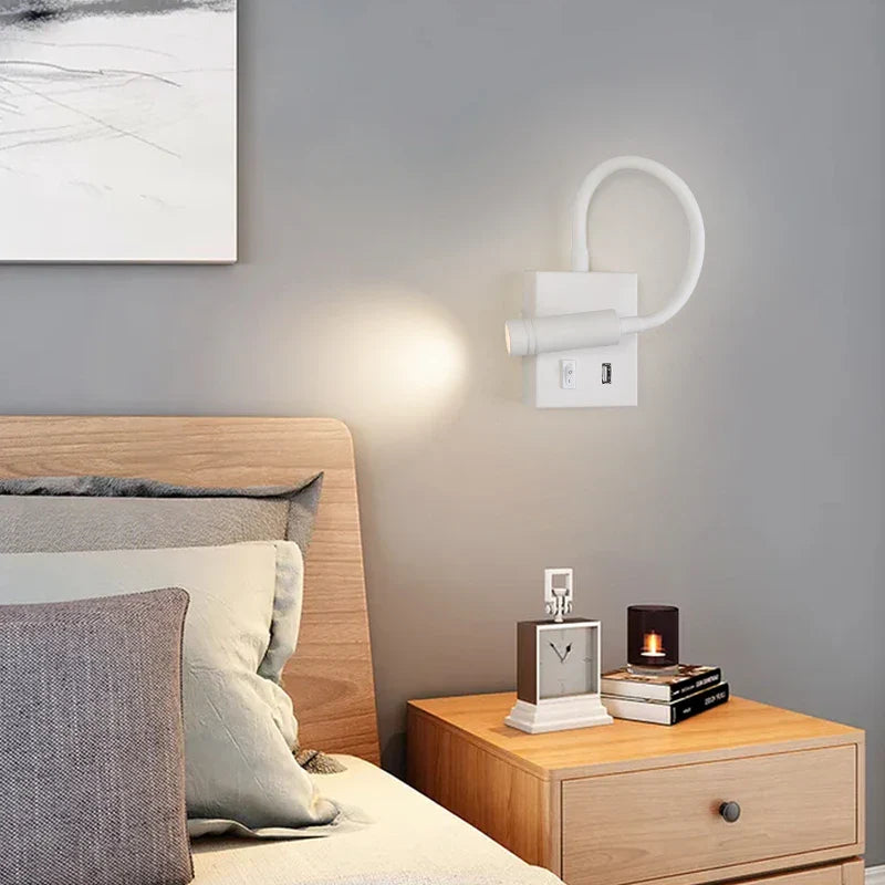Lampe de chevet murale design nordique LED avec port USB et interrupteur