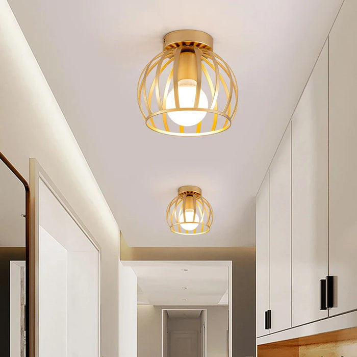 Plafonnier Rétro Doré à LED en Métal pour Balcon et Couloir
