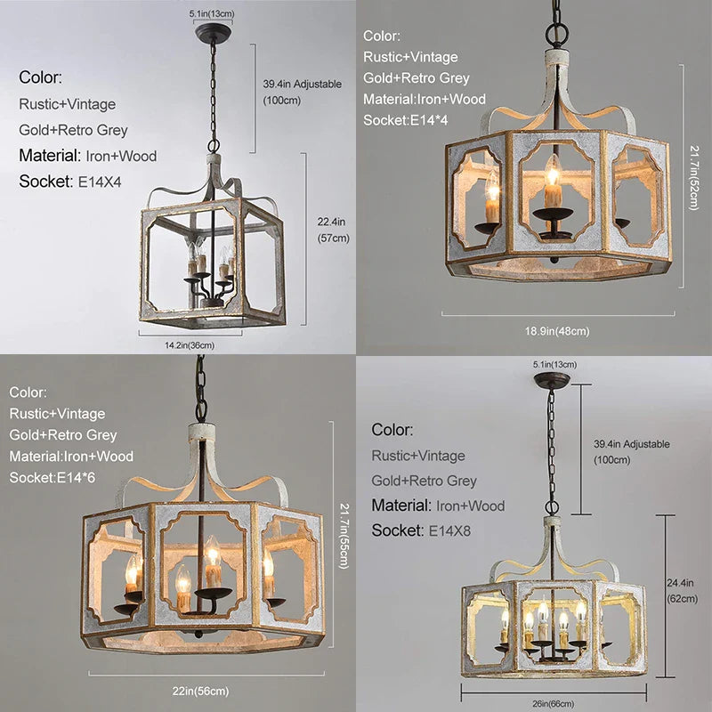 Loft Vintage Wood Lustre: Suspension Luminaire Gris pour Chambre, Salon & Cuisine