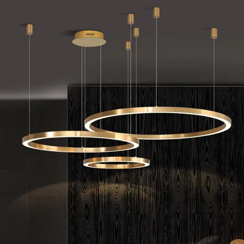Lustre LED Moderne brossé avec Anneau Lumineux - Éclat Design