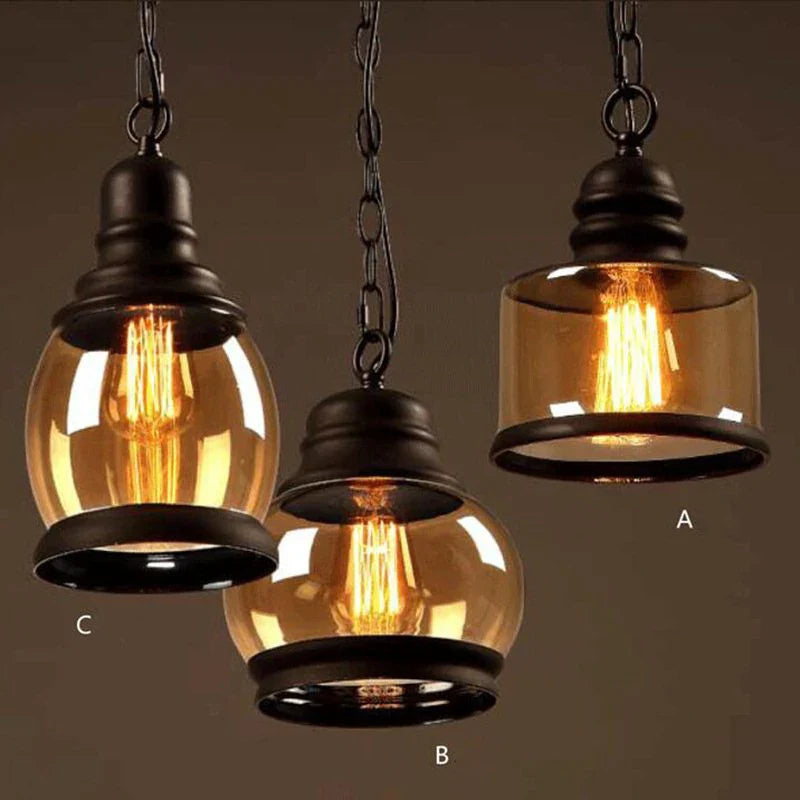 Suspension vintage en verre style industriel pour bouteille de vin